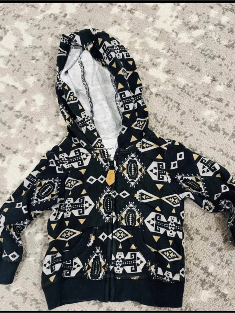 Black Aztec Zip Hoodie with Cream & White Accents baby boys 9m